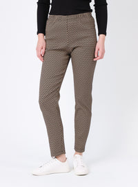 pantalon confort femme près du corps imprimé noir camel