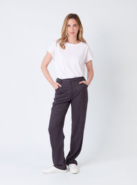 pantalon femme violet prune rayé taille haute