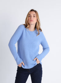 Pull femme bleu doux en maille anglaise