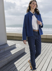 Veste femme laine bouillie bleu indigo
