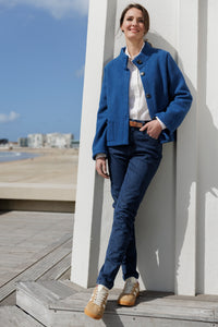 Veste femme laine bouillie bleu indigo