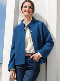 veste stylé femme en laine bouillie bleu