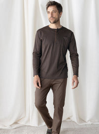Pyjama homme coton imprimé marron fabriqué en France