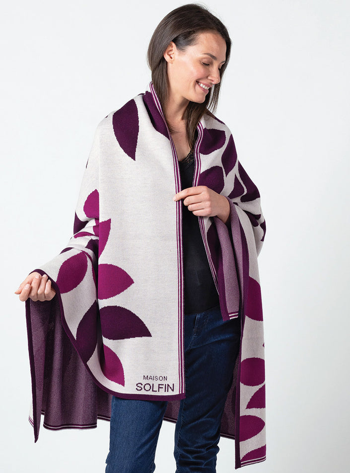 plaid adulte laine mérinos rose jacquard fabriqué en France