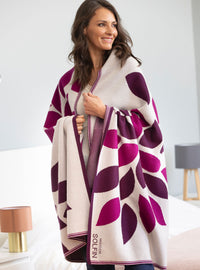 plaid rose en laine mérinos motif double face