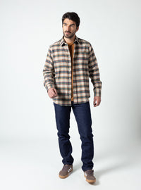 Chemise homme en coton carreaux beige camel