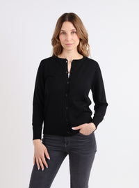 Cardigan femme en laine mérinos noir – vue de face
