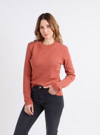 T-shirt femme coton orange tomette col montant