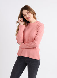 T-shirt femme coton rose antique col montant
