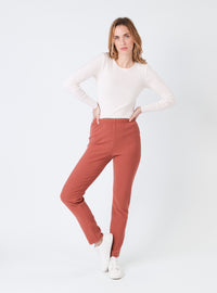 pantalon femme maille côtelée orange tomette