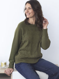 Pull femme laine extrafine mérinos et cachemire vert kaki