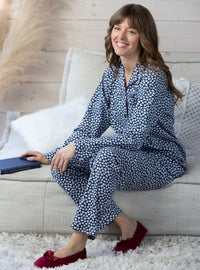 Pyjama femme coton bleu marine à motifs fabriqué en France