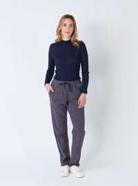 pantalon femme maille coton bleu indigo coupe droite