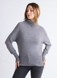Pull femme col roulé cachemire gris chiné – vue de face
