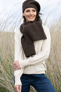 Écharpe femme laine fine recyclée marron