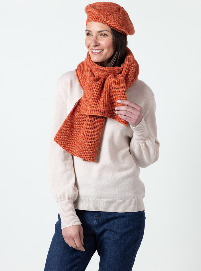 écharpe orange mouliné chaude et douce en maille perlée