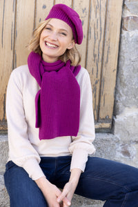 Écharpe femme en laine fine recyclée rose violine
