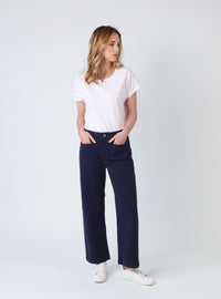 pantalon femme 7/8ème bleu marine taille haute