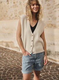 gilet estelle blanc naturel gilet en maille épaisse blanc naturel élégant