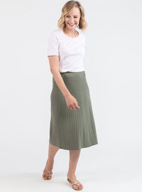 Jupe plissée femme fluide en viscose vert kaki