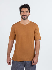 Tee-shirt homme en lin marron camel