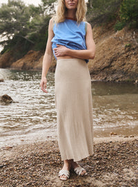 jupe frederique beige naturel jupe longue en maille tricotée élégante