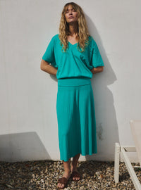 pull félicité vert menthe top en tricot vert menthe col V devant et dos
