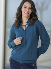 Pull femme laine mérinos et cachemire bleu de prusse