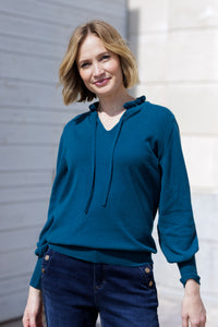 Pull femme bleu de prusse laine mérinos et cachemire