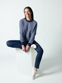 Pull femme laine mérinos made in France  Jacquard bleu