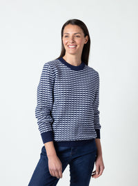 Pull femme en laine fine mérinos Jacquard bleu