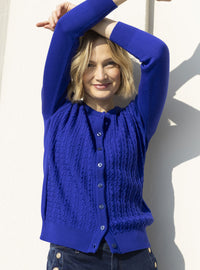Cardigan femme en laine merinos bleu persan