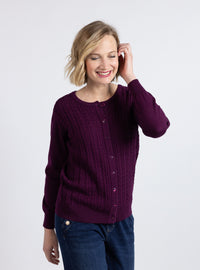 Cardigan femme violet nuit en laine fine mérinos