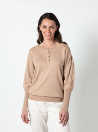 Pull femme en laine fine mérinos beige chaud