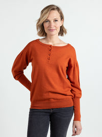 Pull femme en laine fine mérinos orange confite