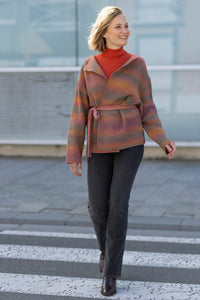 Veste droite femme en laine mérinos marron glacé