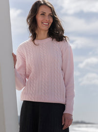 Pull col rond femme rose romantique