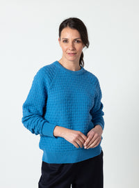Pull femme en laine extrafine mérinos bleu céramique