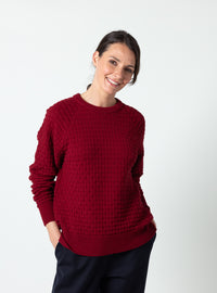 Pull femme en laine extrafine mérinos rouge auburn