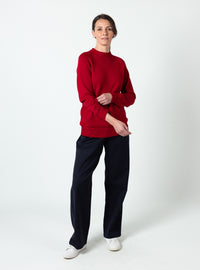 Pantalon large femme bleu marine laine