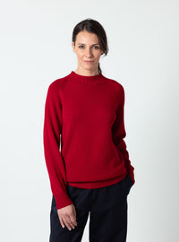 Pull femme intégral laine fine mérinos rouge foncé