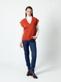 Pull femme sans manches en laine extrafine mérinos orange brûlé