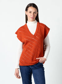 Pull femme sans manches en laine extrafine mérinos orange brûlé