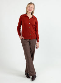 Pantalon large femme à carreaux marron