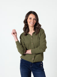 Cardigan femme vert kaki clair en laine mérinos et cachemire