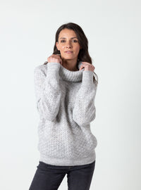 Pull femme alpaga et laine mérinos gris pâle