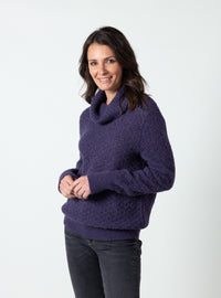 Pull femme alpaga et laine mérinos violet cassis