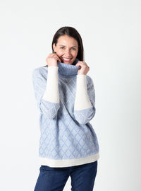 Pull femme en laine extrafine mérinos bleu