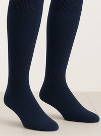 chaussettes hautes énergétiques bleu marine coton fil d’Écosse