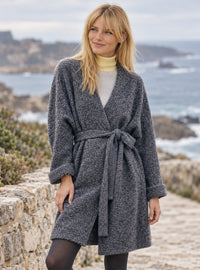 Gilet long à nouer en laine gris